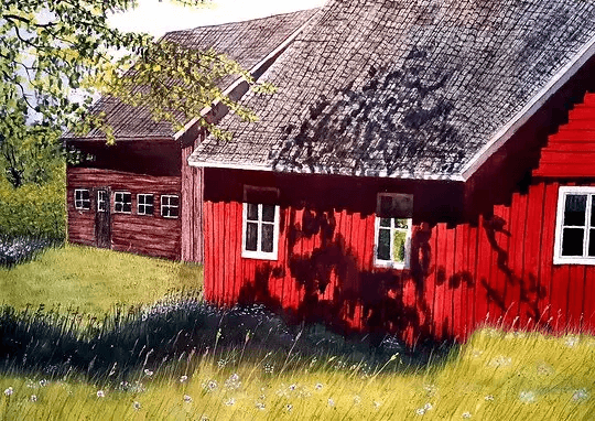 Akvarellmålning: Ett akvarellmotiv byggt kring kontrasten mellan ljusa och mörka partier, med ett koncentrerat och realistiskt uttryck.